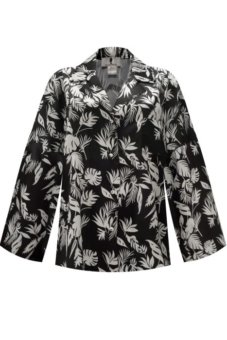 Костюм - пижама "Пальм" черный, шелк, принт папоротник 