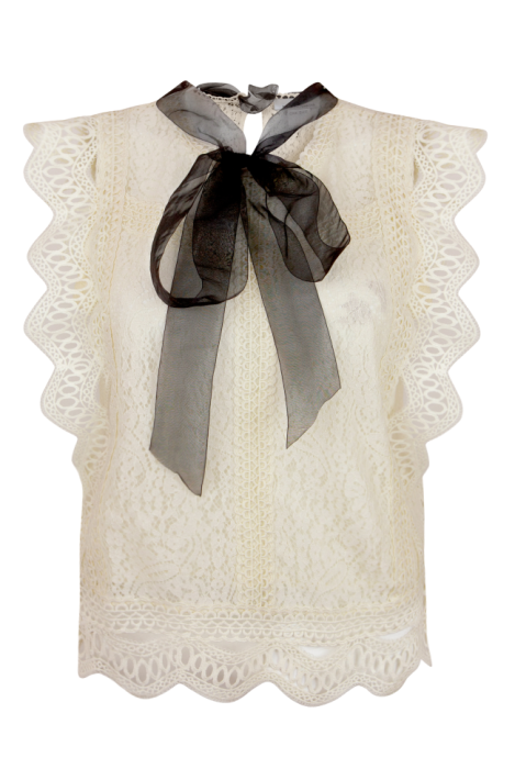 Блуза "Палмер" бежевая, кружево, гипюр, без рукавов