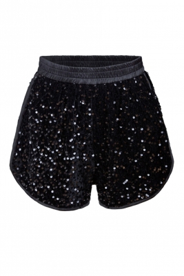 Шорты "Солли" черные, бархат, черные пайетки