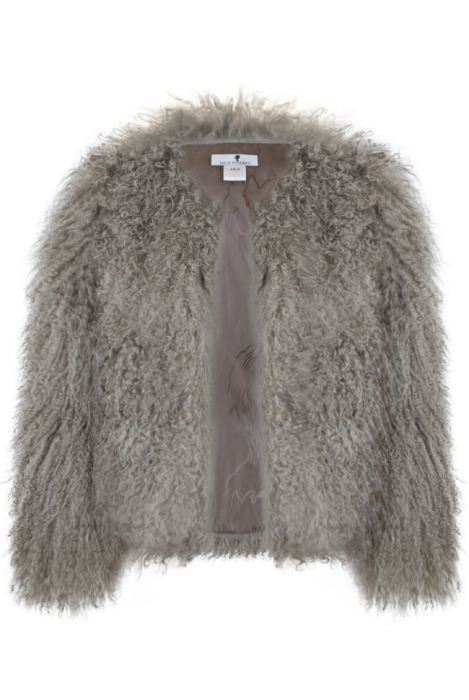 Шуба (полушубок) "Лорель" темно-бежевая, мех лама (натуральный)