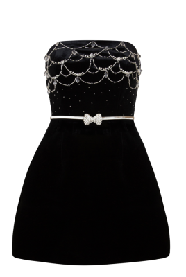 Платье "Жозе", мини, чёрное, бархат, футляр, украшение стразами