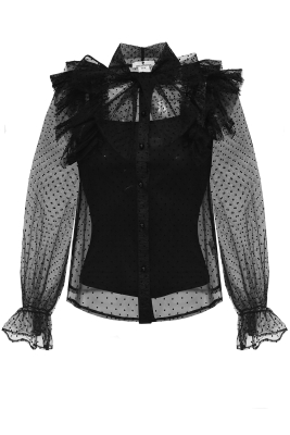 Блуза "Санди" черная, в горох, фатин, с топом