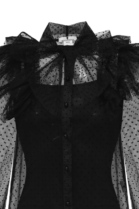 Блуза "Санди" черная, в горох, фатин, с топом