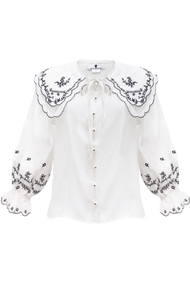 Блуза "Шони" молочно-ванильная, широкий воротник, вышивка