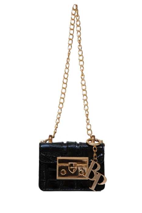 Сумка "Полли" черная, эко-кожа, имитация кожи крокодила