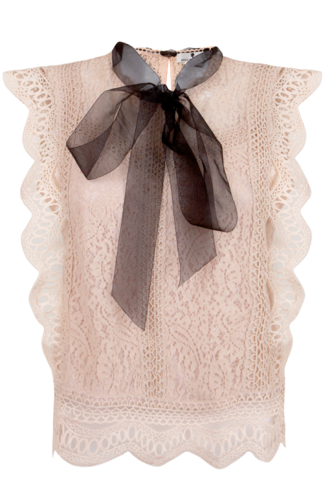 Блуза "Палмер" пудровая, кружево, гипюр, без рукавов