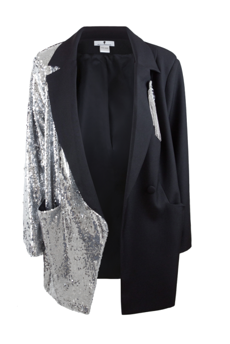 Пиджак - жакет "Стивен" черный, вставка с серебристыми пайетками
