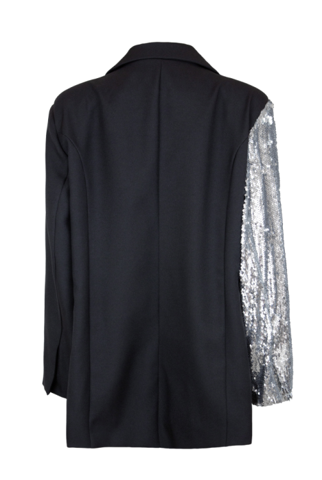 Пиджак - жакет "Стивен" черный, вставка с серебристыми пайетками