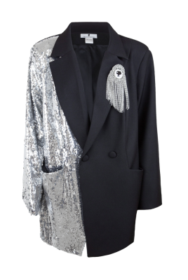 Пиджак - жакет "Стивен" черный, вставка с серебристыми пайетками