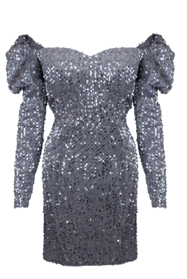 Платье "Джейми" серое, бархат с пайетками, рукава фонарики