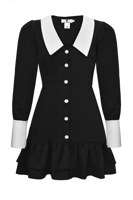 Платье "Элайна" черное, белый воротник и манжеты, на завязках по спинке