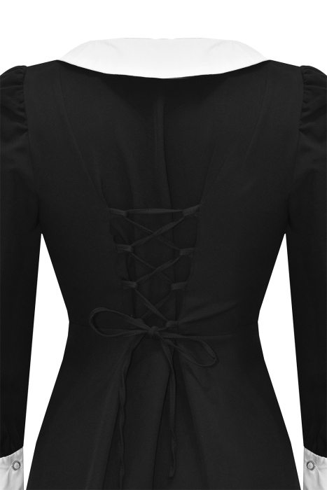 Платье "Элайна" черное, белый воротник и манжеты, на завязках по спинке