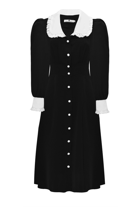 Платье - "Брайна" черное, белый воротник и манжеты, миди