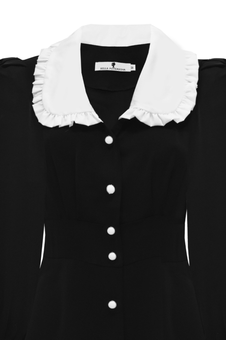 Платье - "Брайна" черное, белый воротник и манжеты, миди