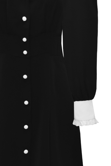 Платье - "Брайна" черное, белый воротник и манжеты, миди