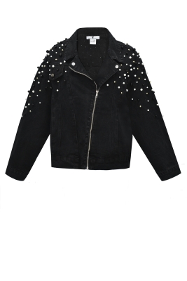 Куртка - косуха "Веста" черная, джинсовая, на молнии, кутюр