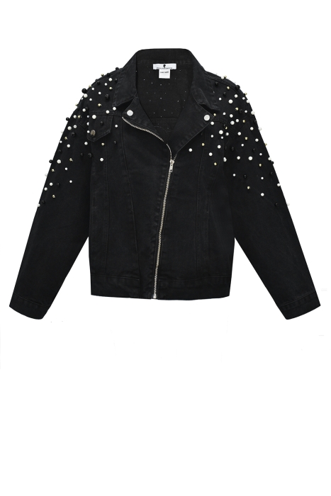 Куртка - косуха "Веста" черная, джинсовая, на молнии, кутюр