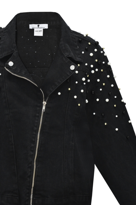 Куртка - косуха "Веста" черная, джинсовая, на молнии, кутюр