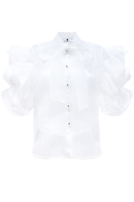 Блуза "Бэрри" белая, фатин, воланы на рукавах, с бантом