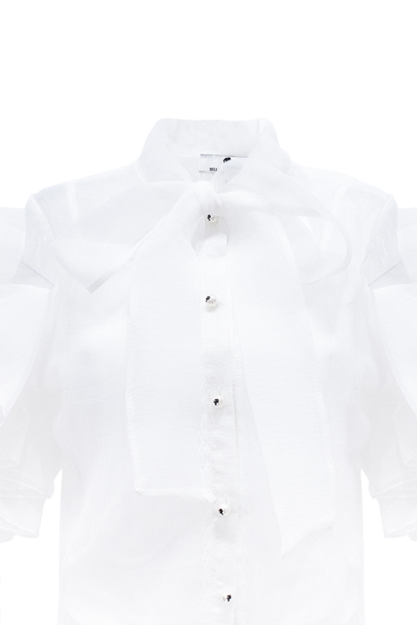 Блуза "Бэрри" белая, фатин, воланы на рукавах, с бантом