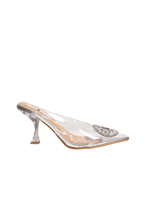 Туфли - босоножки белые, силикон, крупная брошь со стеклярусом