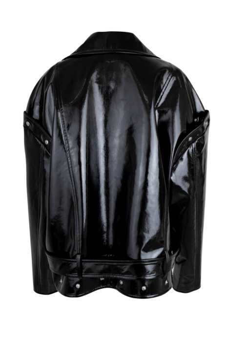 Куртка - косуха - жилет "Рассел" черная, эко-кожа ЛАК, имитация подтяжек