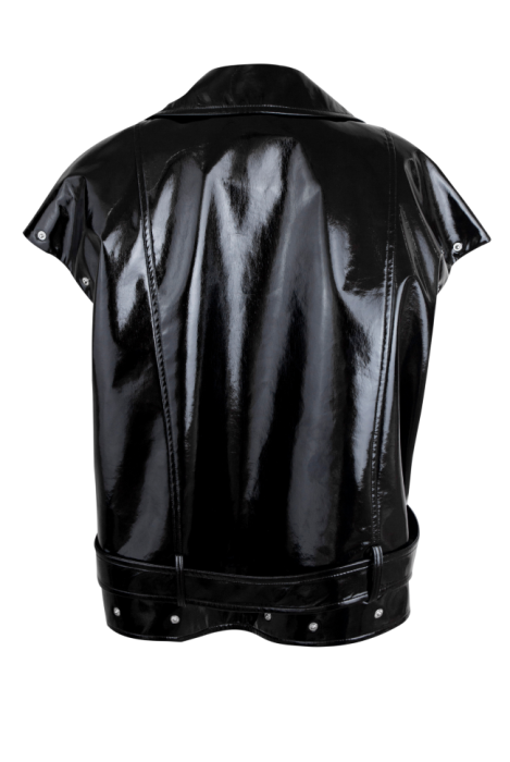 Куртка - косуха - жилет "Рассел" черная, эко-кожа ЛАК, имитация подтяжек