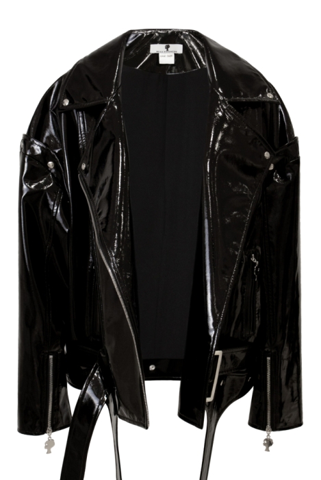 Куртка - косуха - жилет "Рассел" черная, эко-кожа ЛАК, имитация подтяжек