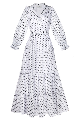 Платье "New Марика" шифон, белое, черный горох