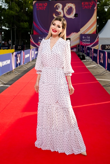 Платье "New Марика" шифон, белое, черный горох