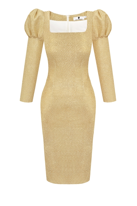 Платье "Бриана" золотистое, трикотаж с люрексом