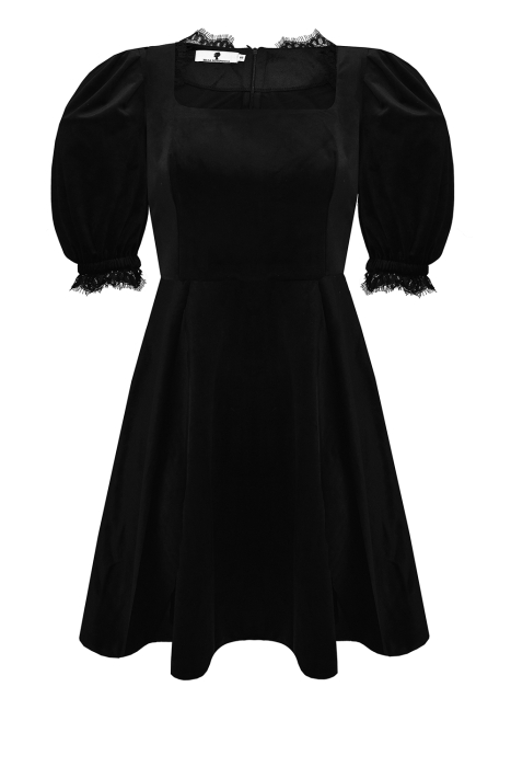 Платье "Винетта" черное, бархат с кружевом, мини