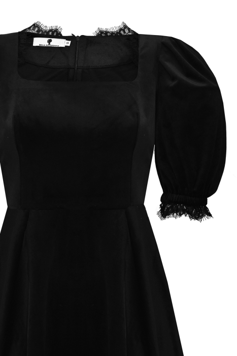 Платье "Винетта" черное, бархат с кружевом, мини