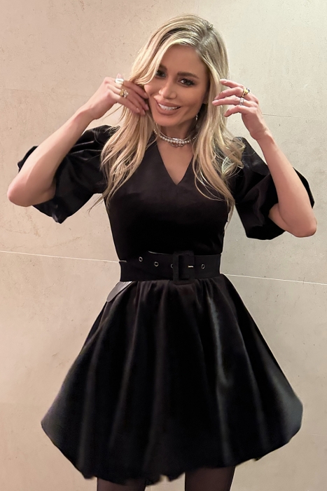 Платье "Милейна" черное, бархат, с поясом