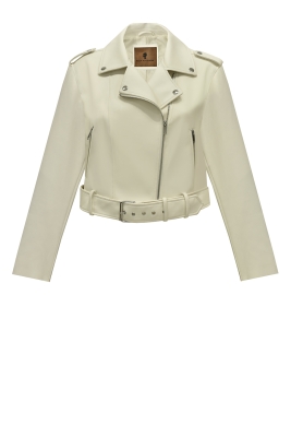 Куртка - косуха "Кенсли" молочная, эко-кожа, пояс на кнопках