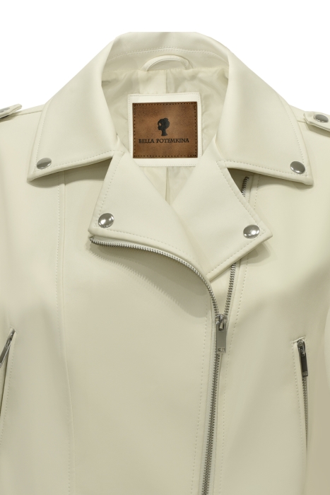 Куртка - косуха "Кенсли" молочная, эко-кожа, пояс на кнопках