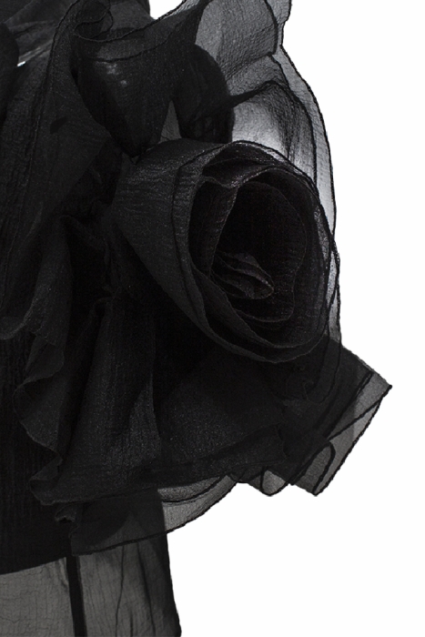 Блуза "Бэрри" черная, фатин, воланы на рукавах, с бантом