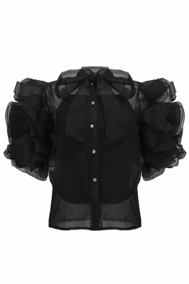 Блуза "Бэрри" черная, фатин, воланы на рукавах, с бантом