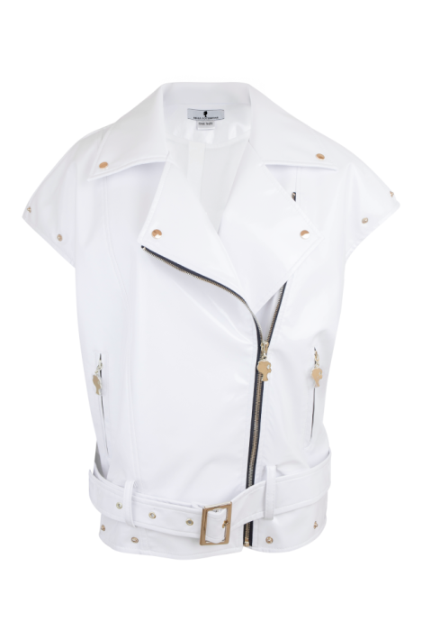 Куртка - косуха - жилет "Рассел" белая, эко-кожа ЛАК, имитация подтяжек