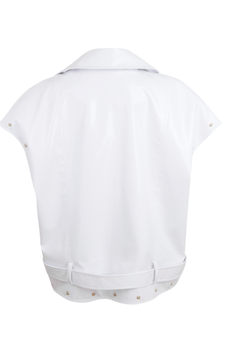 Куртка - косуха - жилет "Рассел" белая, эко-кожа ЛАК, имитация подтяжек