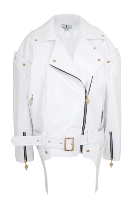 Куртка - косуха - жилет "Рассел" белая, эко-кожа ЛАК, имитация подтяжек