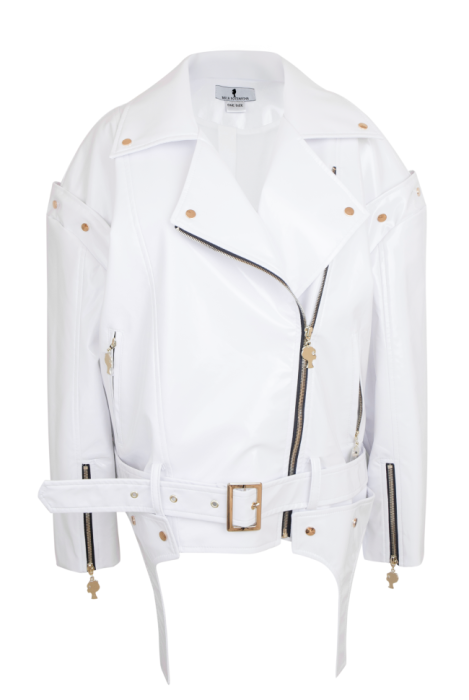 Куртка - косуха - жилет "Рассел" белая, эко-кожа ЛАК, имитация подтяжек