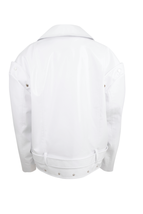 Куртка - косуха - жилет "Рассел" белая, эко-кожа ЛАК, имитация подтяжек