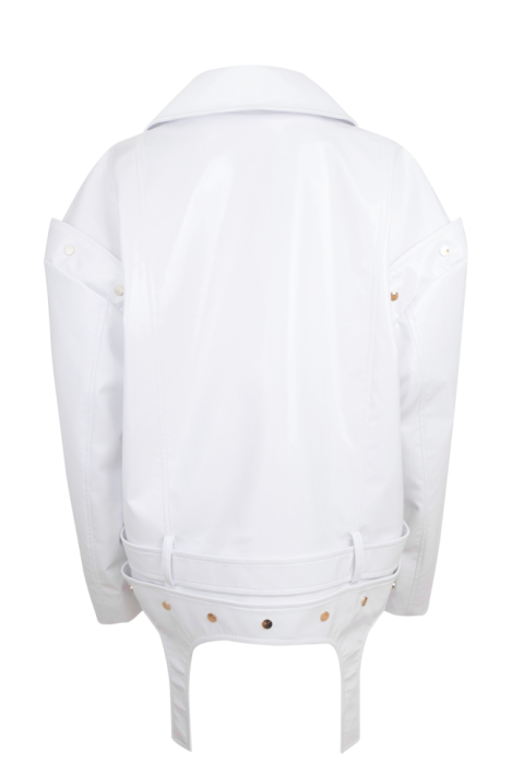 Куртка - косуха - жилет "Рассел" белая, эко-кожа ЛАК, имитация подтяжек