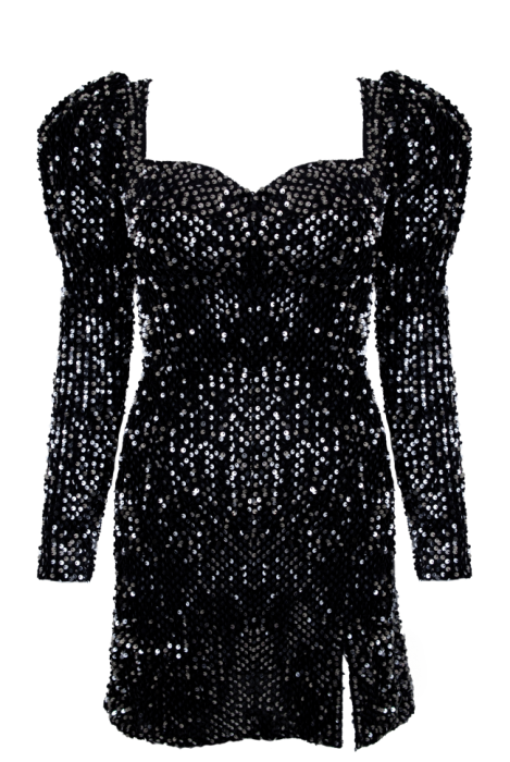 Платье "Джейми" черное, бархат с пайетками, рукава фонарики