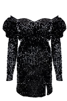 Платье "Джейми" черное, бархат с пайетками, рукава фонарики