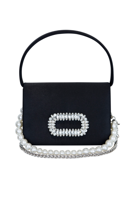 Сумка черная атлас (шелк) с брошью из стекляруса