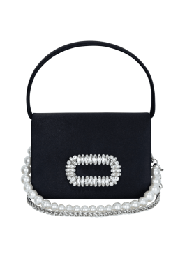 Сумка черная атлас (шелк) с брошью из стекляруса