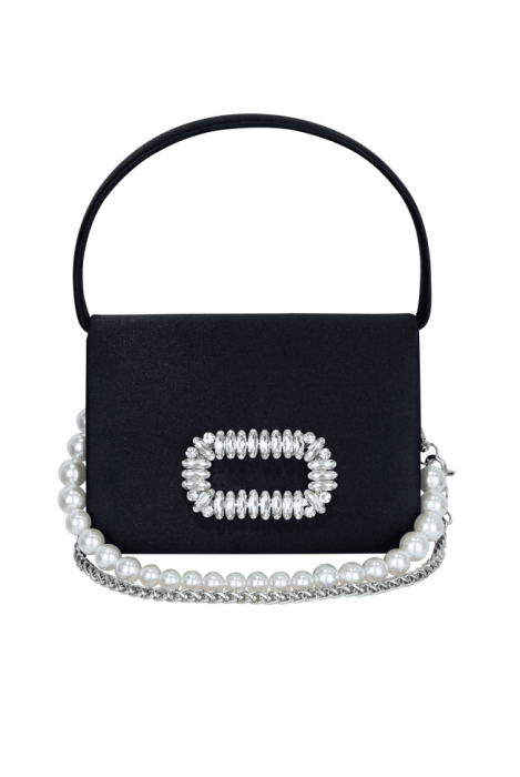 Сумка черная атлас (шелк) с брошью из стекляруса