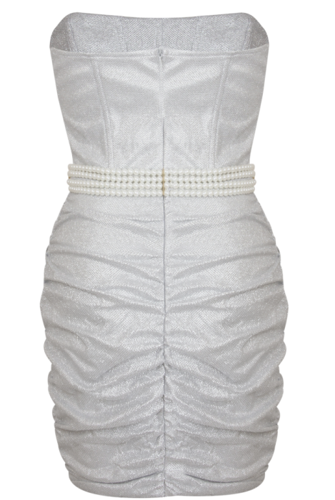 Платье "Леа", мини, серебристое, корсетное